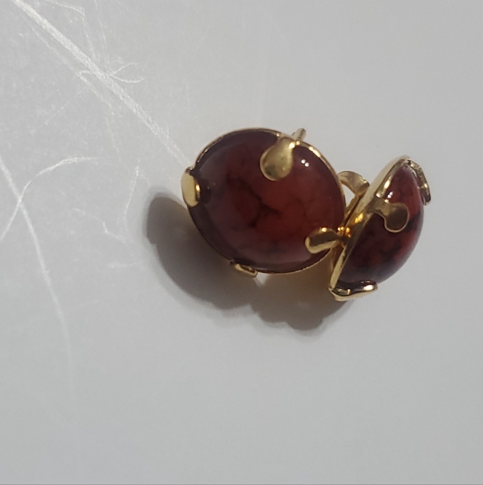 18k Gold Red Stone Stud Pierced Earrings